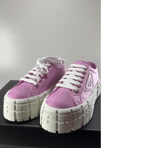 Double Wheel Recycled Nylon Gabardine Donna Pink Platform Sneaker e362 - Picture 8 of 12